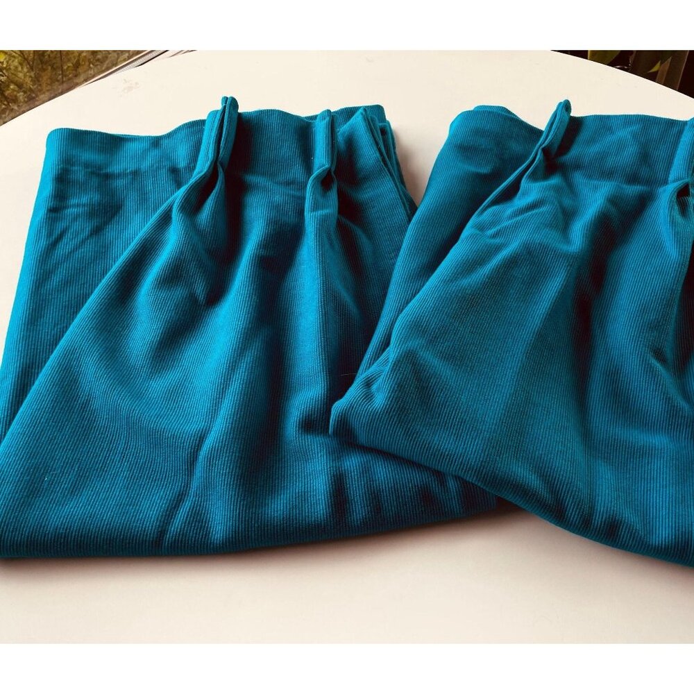 Vintage 70s pleated curtains, boho peacock blue jewel tone, pair Sears panels